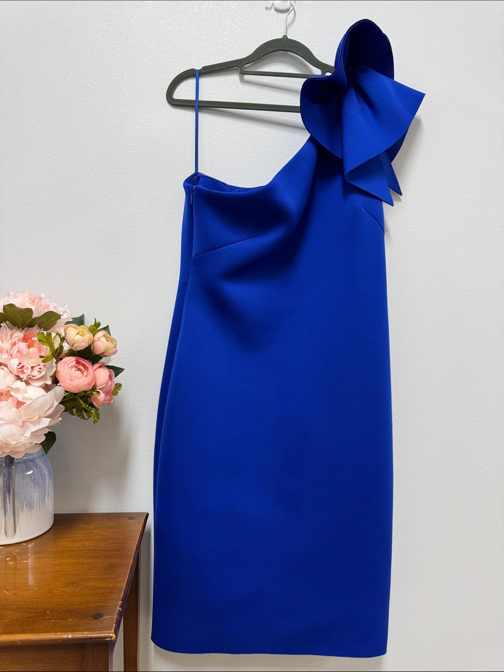 Eliza J One-Shoulder Cobalt Blue Cocktail Dress with Sculpted Bow